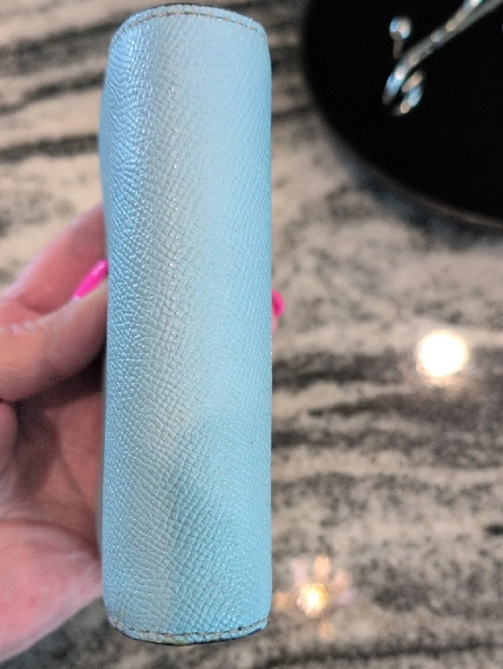 Coach Light Blue Leather Compact Wallet with Silver Logo - Picture 8 of 9